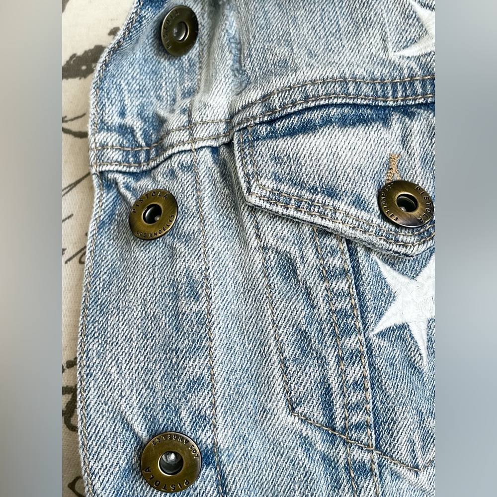 Pistola Brando Star Embroidery Cropped Denim Jacket Zodiac Wash - S - Picture 11 of 14